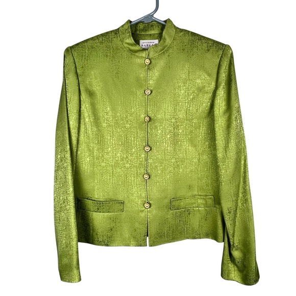 Adrianna Papell Pistachio Green Nehru Silk Evening Jacket Sz 8 Mandarin Collar - Picture 1 of 7